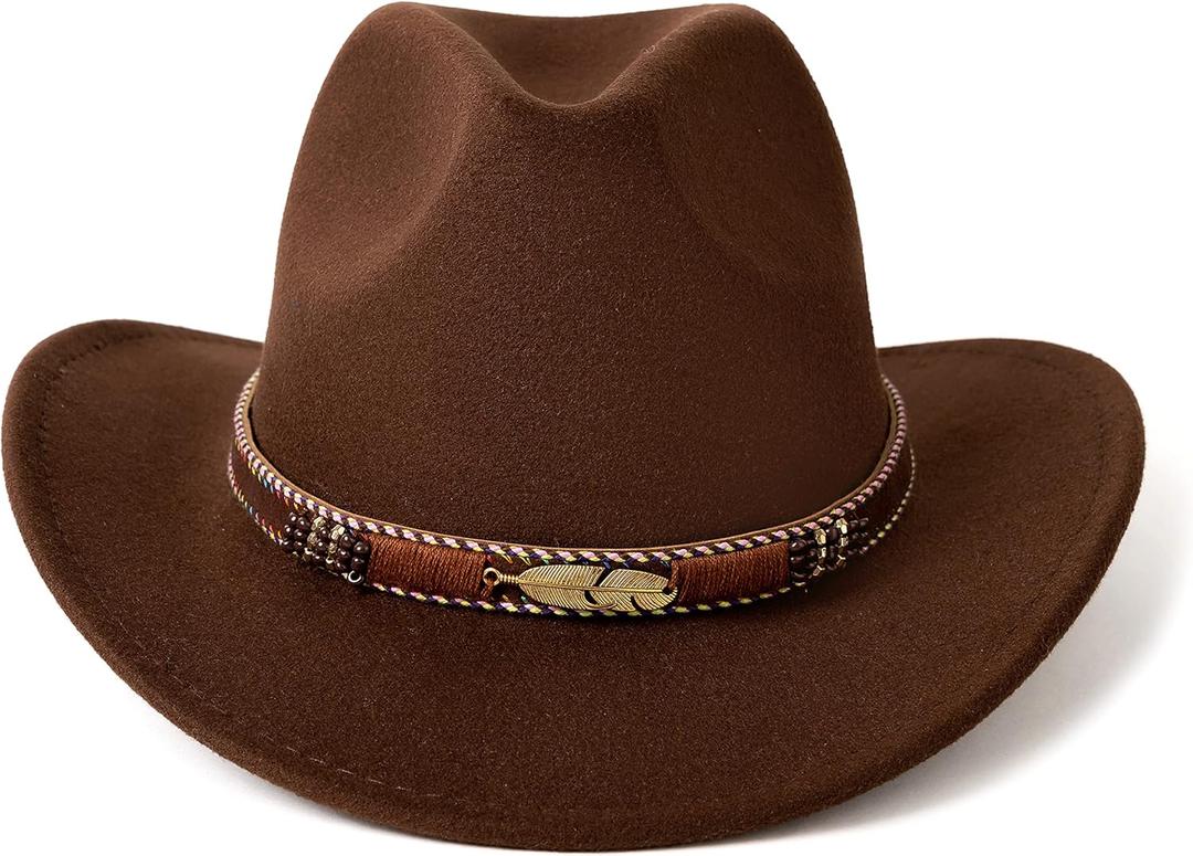 Western Cowboy Hat Wide Brim Outdoor Fedora Hat (Coffee)