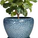 10 Inch Plant Pot - Ceramic Pots for Plants with Drainage Hole and Saucer, Ceramic Planters for Indoor Outdoor Plants, Round Flower Pots, Entryway Decor, Gifts for Plant Lovers, Stone Blue