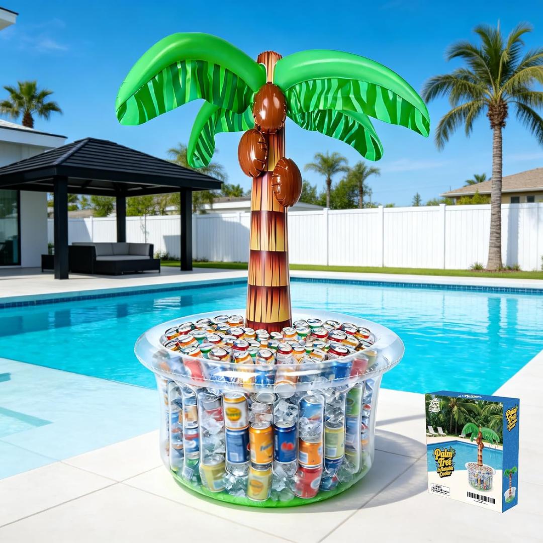 Inflatable Palm Tree Cooler 60" Inflatable Pool Party Bar Inflatable Serving Bars Cooler Bar Ice Buffet Serving Trays Keep Food Drinks Salad Cool Party Decorations for BBQ Picnic Beach