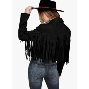 PRETTYGARDEN Women's Fringe Faux Suede Leather Jackets Fall Fashion 2025 Tassel Motorcycle Cropped Coats Large