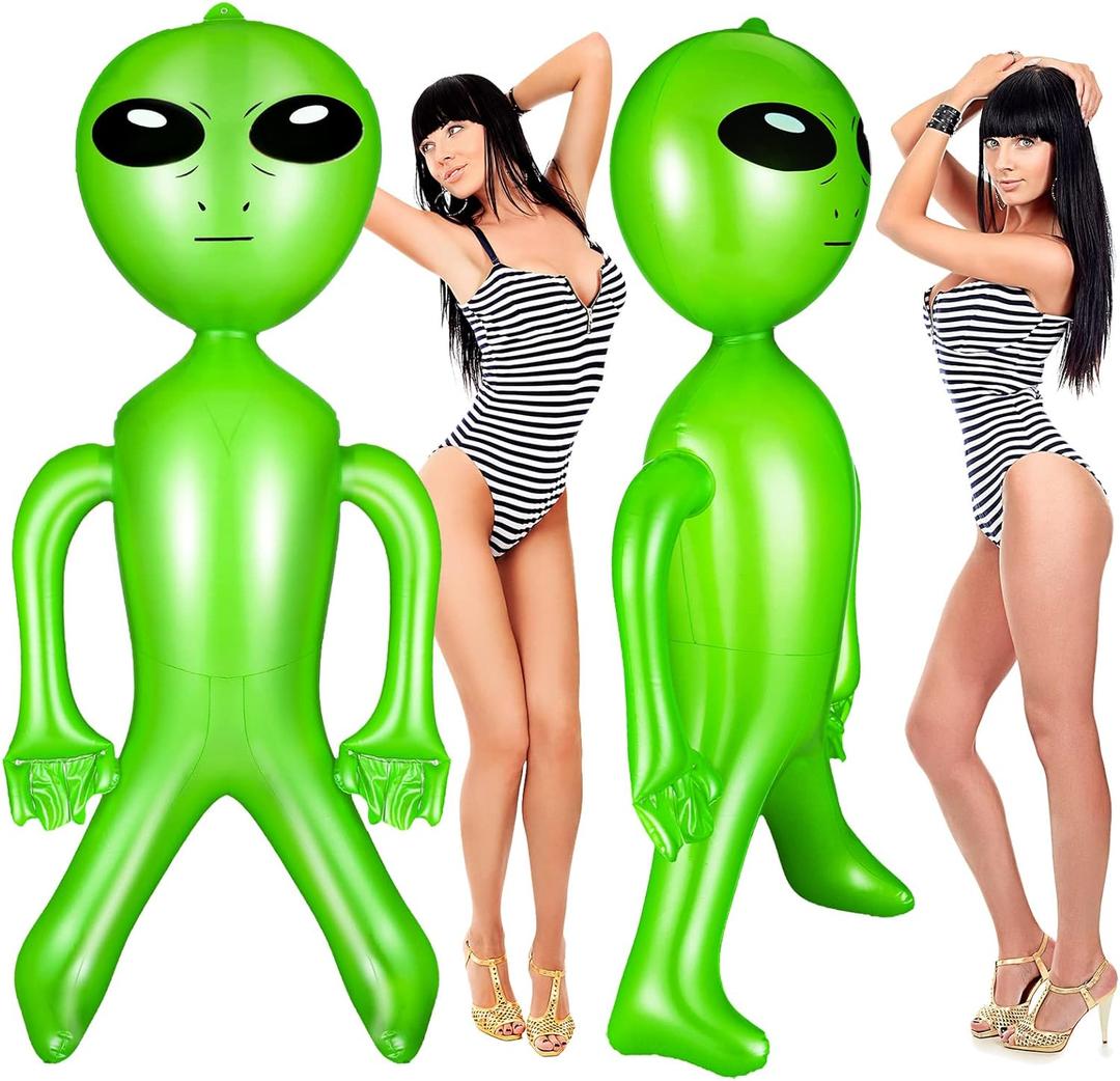 Zhanmai 1 Piece 63 Inch Giant Inflatable Alien Blow up Jumbo Green Inflate Alien for Theme Birthday Party Favors Decorations Indoor Outdoor Photo Prep Halloween Easter Christmas Decorations
