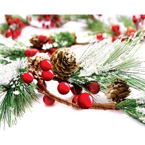 Christmas Garland Winter Red Berries Holiday Decoration Pine Cones, Evergreen Pine Needle  Unlit Berry Garlands Xmas Decor, Kitchen, Bar, Fireplace/Indoor/Outdoor Greenery with Snow 6 Ft Long (6ft)