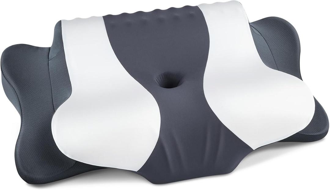 DONAMA Cervical Neck Pillow for Pain Relief, Cervical Pillow with Memory Foam Ergonomic Pillows with Dual Heights for Back, Stomach and Side Sleepers Kids' Floor Pillows Cushions (Light Grey, 2715")