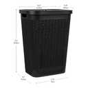 Mind Reader 60L Slim Laundry Hamper, Clothes Basket, Lid, Linen Design, Plastic, Black