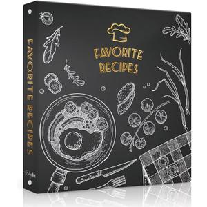 Recipe Binder 8.5x11 3 Ring, Recipe Book to Write in Your own Recipes, Full Page Recipe Binder with Plastic Sleeves, Blank Recipe Cards and Dividers (Blackboard Painting)