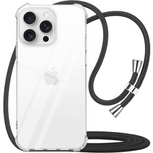 for iPhone 16 Pro Crossbody Case Cord Adjustable Neck Lanyard Clear Case Strap Women Soft TPU Bumper Phone Cover Shockproof Protective Mobile Cover for iPhone 16 Pro - Black