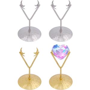 FREEBLOSS 4 Pcs Crystal Display Stand Metal Crystal Holder Easels Heart Shape Stands Holders for Stones Gemstone Sphere Pot Plant Home Decor, Gold and Silver
