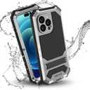Compatible with iPhone 14 Pro Max IP68 Waterproof Case Military Metal Stand Case with Screen Protector Slim Full Cover Rugged Durable Shockproof Dustproof Anti-Scratch Sturdy Durable (Sliver)