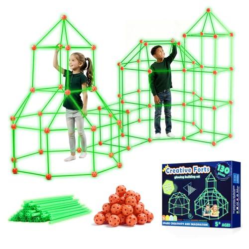 Tiny Land Glow Fort Building Kit for Kids Creative Fort Indoor & Outdoor Construction Toys with 86 Rods and 44 Balls for 5-12 Year Old Boys & Girls STEM Building Toy Gifts with Storage Bag