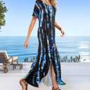 Arolina Women Summer Maxi Dress Short Sleeve V Neck Casual Loose Long Split Dresses Beach Vacation Sundress with Pockets (Blue, M)
