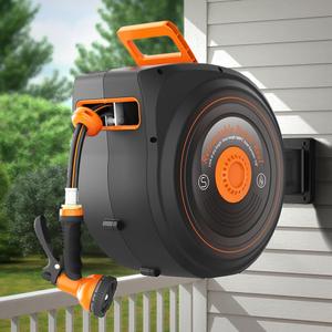 Treillage Tale Retractable Garden Hose Reel 100 FT 1/2 IN for Outside, Upgraded 10 Spray Patterns, Heavy Duty Automatic Water Hose Reel with Any Length Lock, Wall Mount, Pro Guide System, 180 Swivel