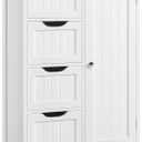Yaheetech Wooden Floor Cabinet, Side Storage Organizer with 4 Drawers and 1 Cupboard, Freestanding Entryway Storage Unit Console Table, Bathroom Furniture Home Decor, White (22 x 12 x 32.5 In (LxWxH))