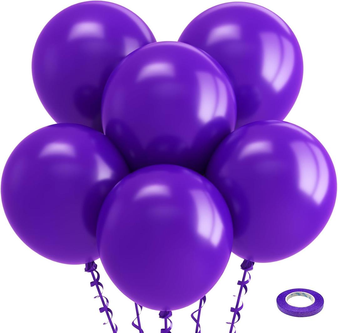 Bezente Dark Purple Latex Party Balloons - 35 Pack Large Thick Purple Balloons Big Round Purple Latex Balloons for Graduation Halloween Wedding Birthday Party Decorations Purple/Black/Latex Party Balloons 