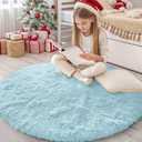 OLANLY Light Blue Round Rugs for Bedroom - Machine Washable, 4 ft Circle Area Rugs for Living Room, Soft and Fluffy Shaggy Carpet for Teen Girl and Boys, Nursery Rooms, Dorms, Home Decor Aesthetic