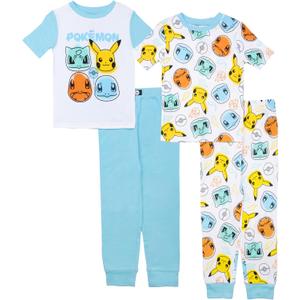 Pokemon boys 4-piece Snug-fit Cotton Pajama Set, Soft & Cute for Kids (10)