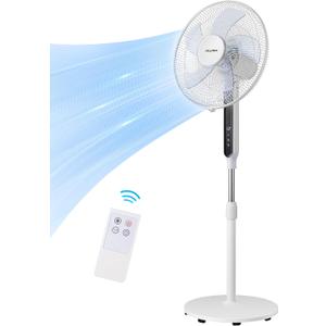 PELONIS 16" Oscillating Pedestal Stand Up Fan | Adjustable Height | Ultra Quiet DC Motor | Remote Control | 12 Speed | 12-Hour Timer | High Energy Efficiency | for Bedroom Home Office Use | White