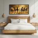 Large Horse Wall Art Lucky 7 Running Horses Painting Wall Decor Golden Canvas Prints Pictures Modern Framed Artwork Home Decoration above Bed for Living Room Dining Room Bedroom Office 60"x30"