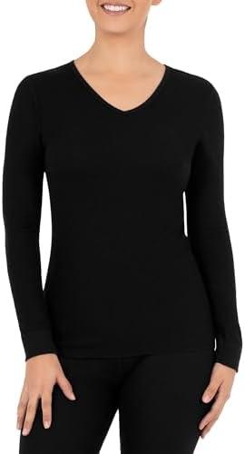 Fruit of the Loom Women's Micro Waffle Thermal V-Neck, 2XL, Black