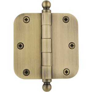 Nostalgic Warehouse Ball-Tip Residential Door Hinge with Radius Corner (3.5" x 3.5" - Radius, Antique Brass)