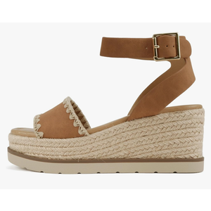 Soda “Laguna” ~ Women Square Toe Stitched Single Band Low Heel Espadrille Wedge Sandal with Adjustable Ankle Strap Size 6