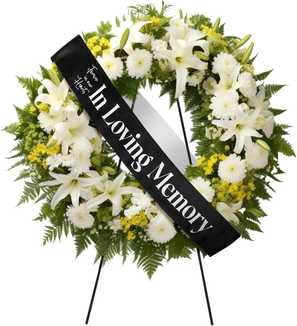 Funeral Sash Memorial Wreath Sash Funeral Ribbon Sash Celebration of Life in Loving Memory Floral Sash for Casket or Wreath Flowers Memorial Service Honor The Loved Ones Memory 58x4(Black)