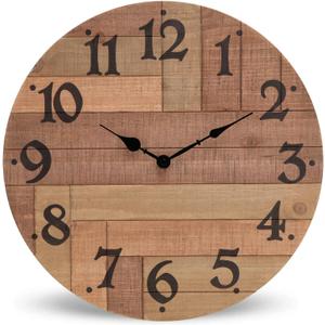 NIKKY HOME Rustic Farmhouse Solid Wood Wall Clock - 16 Inch Battery Operated Silent Non Ticking Distressed Wooden Shiplap Clock for Kitchen, Living Room, Bedroom, Office