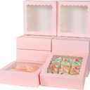 50 pcs 8x8x2.5 Inches Pink Bakery Boxes with Window, Cake Pastry Cookie Mini Pie Box for Pastry,Dessert,Strawberries,Chocolates (Pink)