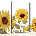 3Pcs Sunflowers Canvas Wall Art Modern Minimalist Yellow Botanical Floral Wall Decor Pictures Rustic Field Plant Flowers Posters Prints for Bathroom Gallery Living Bedroom Decoration