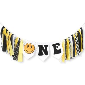 One Happy Dude High Chair Banner Boy First Highchair Banner for 1st Birthday Decorations, One Happy Dude Birthday Party Decorations Hippie Groovy High Chair Garland