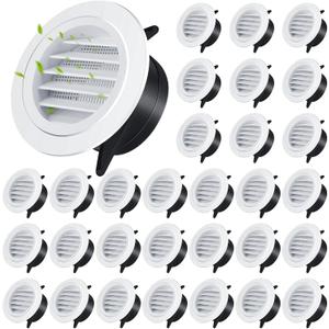 VIHOSE 30 Pack Soffit Vents 4 Inch, Round ABS Louvered Exhaust Vent Covers with Built-in Fly Screen, Soffit Dryer Vent for Bathroom, Kitchen, Office, Garage and Exterior Wall, White
