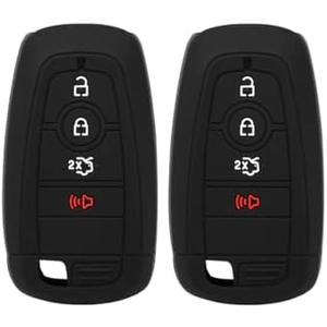 Suvnie 2 PCS Silicone Key Fob Cover, Smart 5 Button Key Fob Protection Case, Compatible with F150, F250, F350, F450, F550, Mustang (Black)
