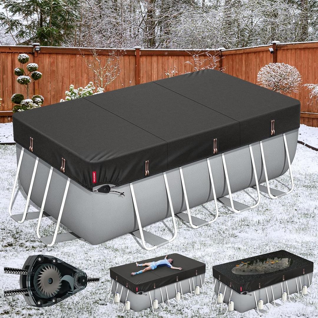 QH.HOME Winter Rectangular Pool Cover for 16x32 Ft Bestway/Intex/Coleman Frame Rectangular Pool, Upgraded Heavy Duty Fabric&Ultimate Windproof with Fast Tightening Ratchet,Cold and UV Resistant