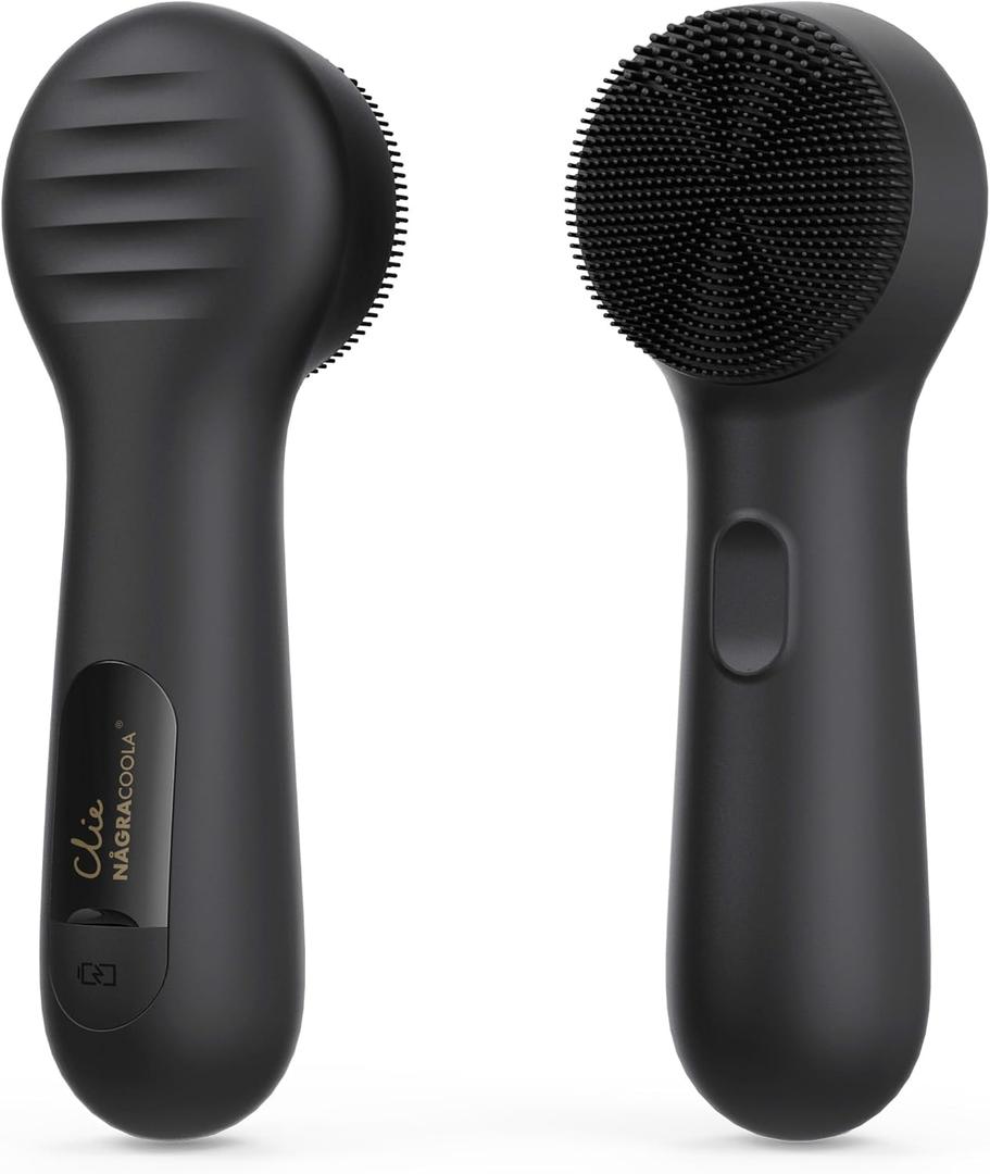 Silicone Face Scrubber, NgraCoola CLIE 2.0 Facial Cleansing Brush, Rechargeable, Waterproof Face Scrub Brush for Cleansing, Exfoliating, Massaging, Electric Facial Exfoliator for Women & Men - Black