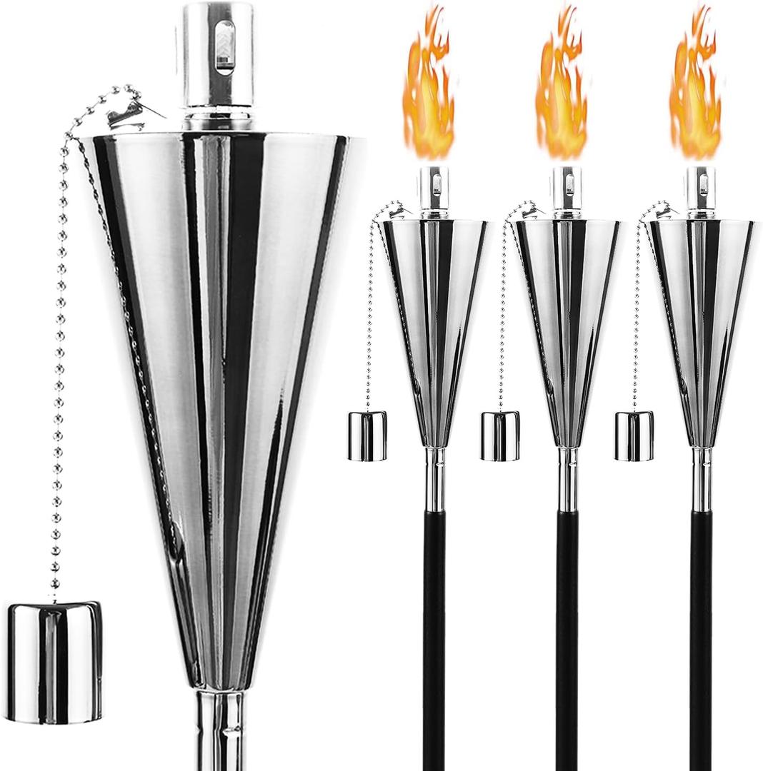 FAB BASED 4Pack Oil Torch Lamp Torch, Citronella Torches Outdoor Mosquito,Backyard Torches for Outside/Patio/Lawn/Garden/Outdoor,Silver
