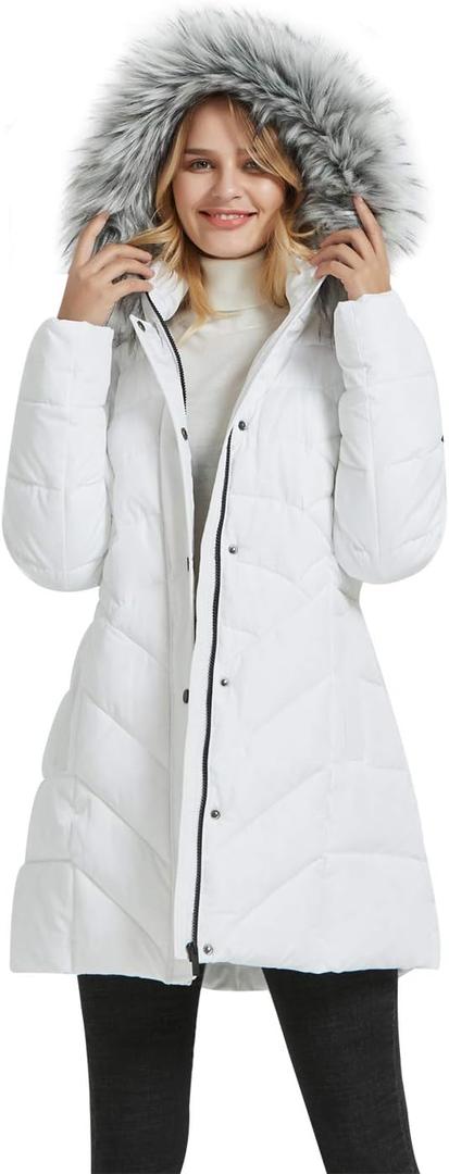BINACL Women's Winter Warm Thicken Long Outwear Pockets Coat Parka Jacket XS-3XL (Large, White)