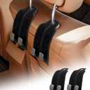 Purse Hook for Car, Car Hooks for Seat Headrest Metal & Premium Leather 2026 Latest, Auto Headrest Hanger Organizer Accessories for Purses and Bags, 2 Pack Black