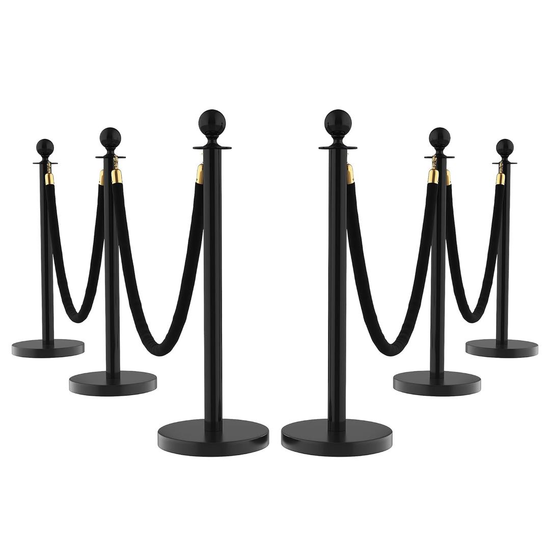 6Pcs Stanchions and Velvet Ropes, Black Stanchions with Retractable Belts, Crowd Control Barriers with Hollow Base, Red Carpet Ropes and Posts for Event & Party Supplies 8m/26.2ft