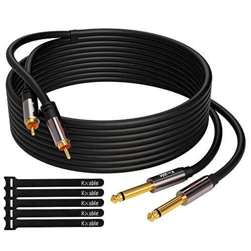 RCA to 1/4" Cable 50FT, Dual 1/4 inch TS to Dual RCA Stereo Audio Interconnect Cord, 23AWG, 2 x 6.35mm Quarter to 2 RCA Male Cable, for AV Receiver, Speaker, Home Audio, Amplifier, with 5 Cable Ties
