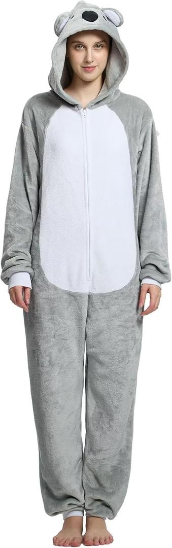 Unisex Adult Onesie Pajamas Animal Cosplay Halloween Costume One Piece Plush Sleepwear Homewear (Medium, White)
