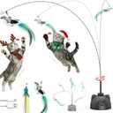 Interactive Cat Toys for Indoor Cats: Upgraded 360 Automatic Spin Flying Bird Feather Wand with Silicone Protected Rod Safe Play, Strong 8cm Suction Cup, USB-Rechargeable for Bored Kittens and Adult (Black)