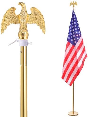 iElyiEsy 6FT Indoor American Plag pole Kits, Gold Eagle Topper Plagpole,Deluxe Presidential Office Flagpole Set,Premium Oak Pole, 2 pack,Premium Aluminum Pole Heavy Duty Flag Pole with 3x5Ft US Flag for Schools, Office,Hall
