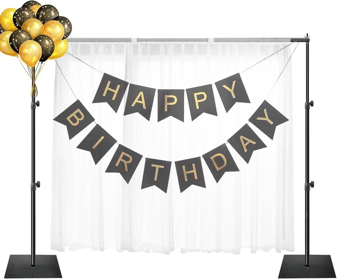 EMART Backdrop Stand, 6.5x10 ft Adjustable Photo Background Pipe and Drape Photography Kit with Heavy Duty Metal Flat Base for Parties, Wedding, Video Studio, Birthday - Black