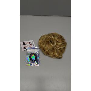 FESHFEN Messy Bun Hair Pieces - Large Wavy Curly Elastic Hair Bun Scrunchies Ponytail Extensions Synthetic Chignon Hairpieces for Women, Lightest Ash Brown & Bleach Blonde 1.94oz
