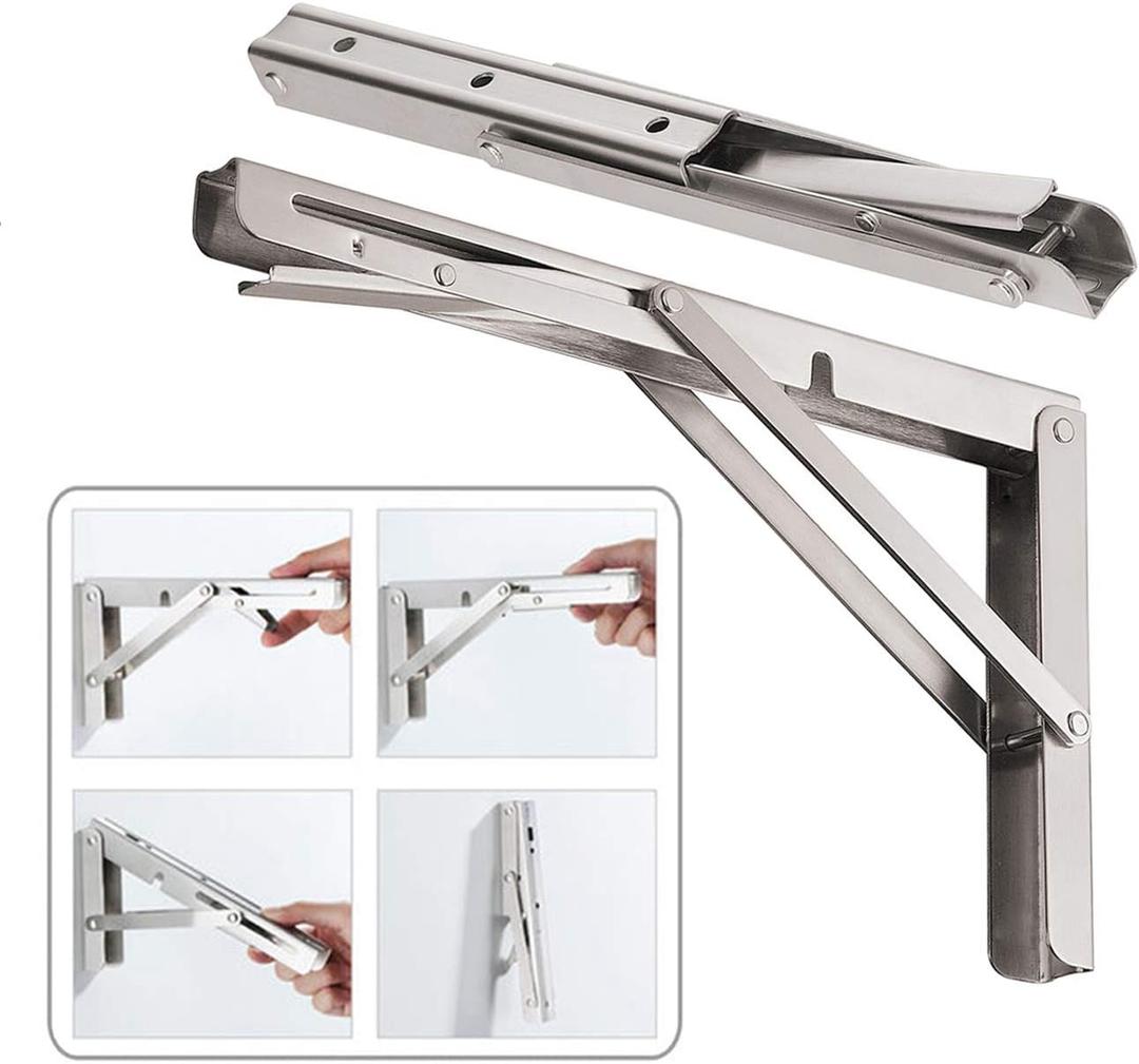 CLT 24'' Folding Shelf Brackets Max. Load 440 lb, Heavy Duty Stainless Steel DIY Wall Mounted Shelf Bracket Space Saving for Table Work Bench, Pack of 2