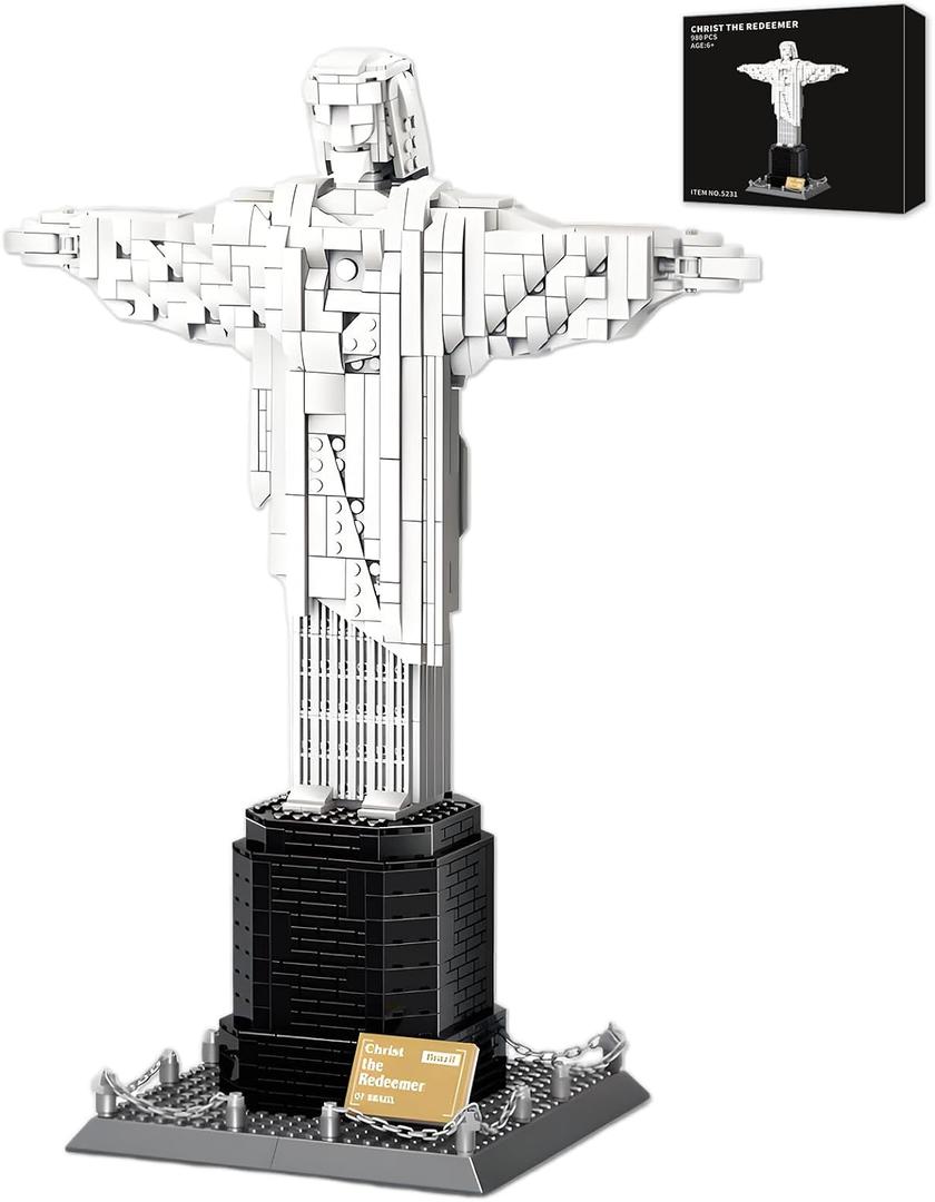 Architecture Christ The Redeemer Statue Building Blocks Sets Brazil Jesus Building Kits Model Toys Gift for Adults Kids Teens 973 PCS
