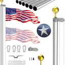 25FT Sectional Flag Pole Kit, Extra Thick Heavy Duty Aluminum Flagpoles for Outside House Inground with 3'*5' American Flag and Black Ball Topper for Residential or Commercial Use, Silvery