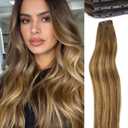 WIGNEE Double Butterfly Weft Invisible OVO Human Hair Extensions 18 Inch Micro Beads 100% Real Remy Human Hair Extensions T4/27 Highlight Honey Blonde Hair Extensions Real Human Hair for Strong Volume