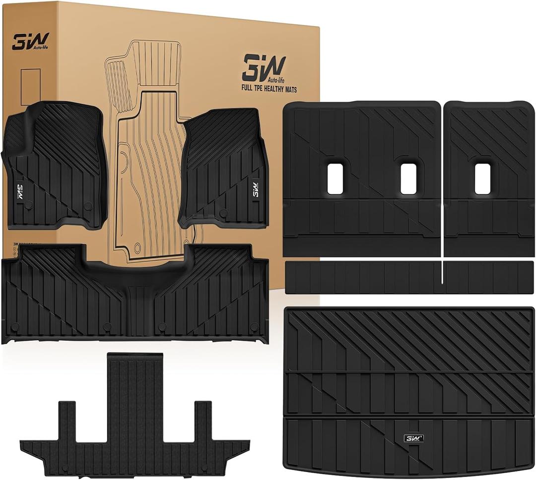 3W Floor Mats & Cargo Mat & Seat Back Mats for 2021-2026Only 7 Seats Chevy Suburban/GMC Yukon XL(Only Yukon XL, Not Fit Yukon)/Cadillac Escalade ESV(Not Escalade),All Weather Car Mats