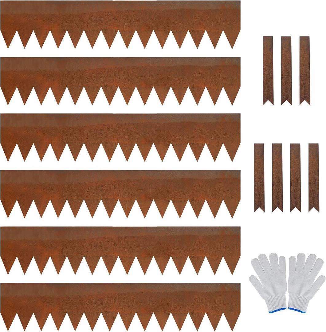 WORTH 14-Gauge Corten Steel Landscape Edging, 20Ft Metal Garden Lawn Edging
Heavy Duty Rust Patina Finish, Hammer-in Cor-Ten Yard Edging Border with 7 Clamps & Gloves, 6-Pack 40" L x 8"