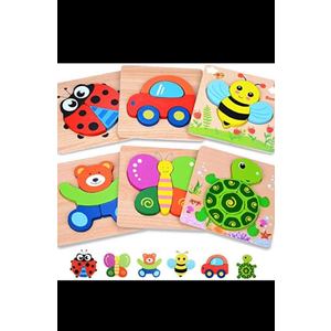 2 Packet. MAGIFIRE Wooden Puzzles 12-18 Months - Multicolor Set of 6 Animal & Vehicle Shapes with Storage Bag - Montessori Chunky Puzzles for Toddlers Ages 1-3 & Hand-Eye Coordination